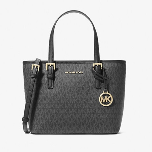 Michael Kors Black Jet Set Travel Extra-Small Logo Top-Zip Tote Bag - Picture 1 of 12